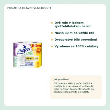 Linteo XXL bílé kuchyňské utierky, 2vrstvé, 2 role po 30 m