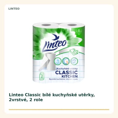 Linteo Classic bílé kuchyňské utierky, 2vrstvé, 2 role