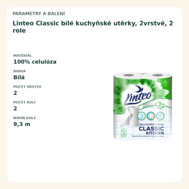 Linteo Classic bílé kuchyňské utierky, 2vrstvé, 2 role