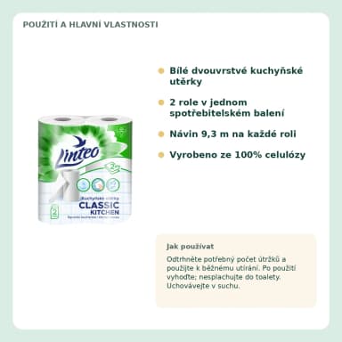 Linteo Classic bílé kuchyňské utierky, 2vrstvé, 2 role