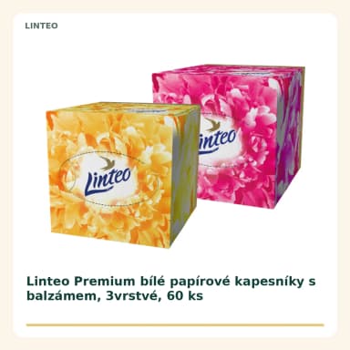 Linteo Premium bílé papierové kapesníky s balzámem, 3vrstvé, 60 ks