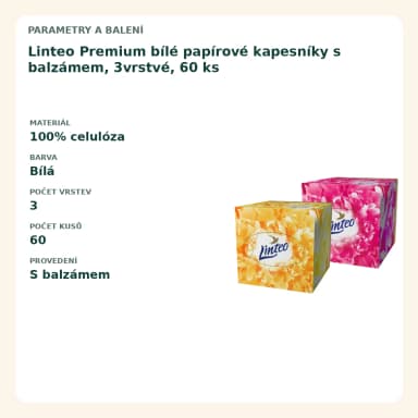 Linteo Premium bílé papierové kapesníky s balzámem, 3vrstvé, 60 ks