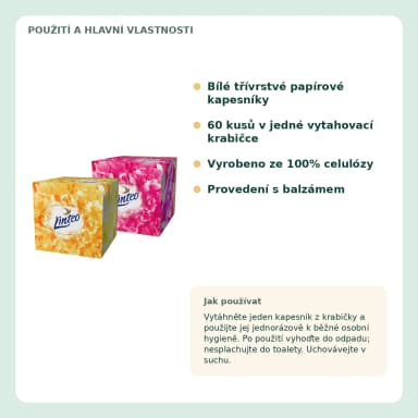 Linteo Premium bílé papierové kapesníky s balzámem, 3vrstvé, 60 ks