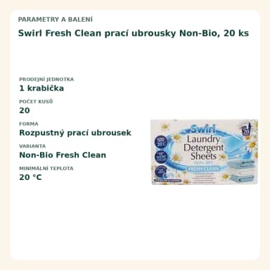 Swirl Fresh Clean prací obrúsky Non-Bio, 20 ks