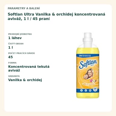 Softlan Ultra Vanilka & orchidej koncentrovaná aviváž, 1 l / 45 praní