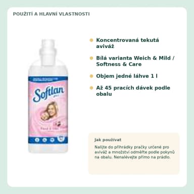 Softlan Ultra Weich & Mild koncentrovaná aviváž, 1 l / 45 praní