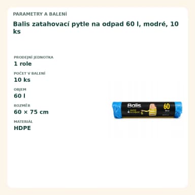 Balis zatahovací pytle na odpad 60 l, modré, 10 ks