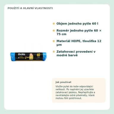 Balis zatahovací pytle na odpad 60 l, modré, 10 ks