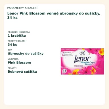 Lenor Pink Blossom vonné obrúsky do sušičky, 34 ks