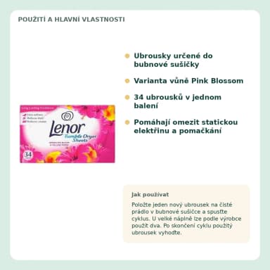 Lenor Pink Blossom vonné obrúsky do sušičky, 34 ks