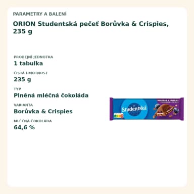 ORION Studentská pečeť Borůvka & Crispies, 235 g