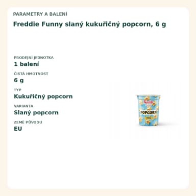 Freddie Funny slaný kukuřičný popcorn, 6 g