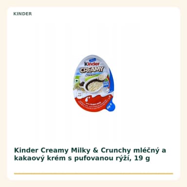 Kinder Creamy Milky & Crunchy mléčný a kakaový krém s pufovanou rýží, 19 g