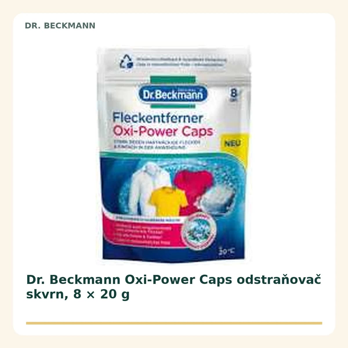 Dr. Beckmann Oxi-Power Caps odstraňovač skvrn, 8 × 20 g