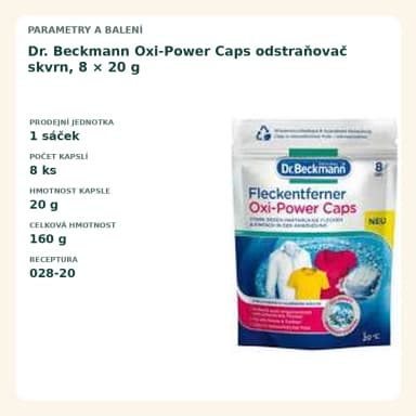 Dr. Beckmann Oxi-Power Caps odstraňovač skvrn, 8 × 20 g