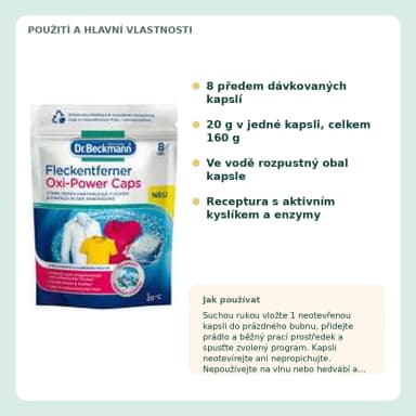 Dr. Beckmann Oxi-Power Caps odstraňovač skvrn, 8 × 20 g