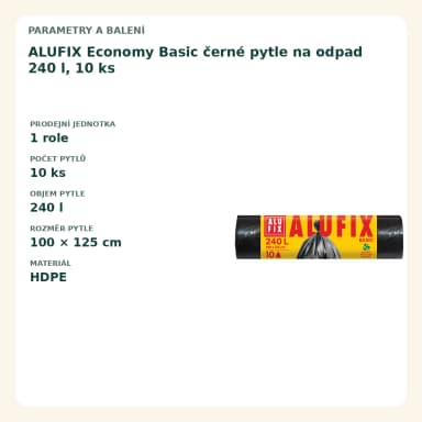 ALUFIX Economy Basic černé pytle na odpad 240 l, 10 ks