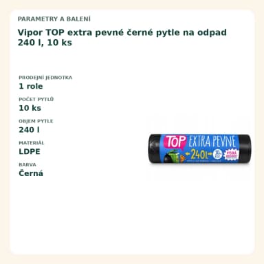 Vipor TOP extra pevné černé pytle na odpad 240 l, 10 ks
