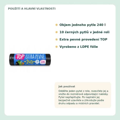 Vipor TOP extra pevné černé pytle na odpad 240 l, 10 ks