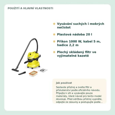 Kärcher WD 4 V-20/5/22 mokro-suchý vysavač, 20 l