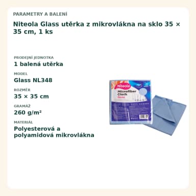 Niteola Glass utierka z mikrovlákna na sklo 35 × 35 cm, 1 ks