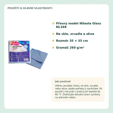 Niteola Glass utierka z mikrovlákna na sklo 35 × 35 cm, 1 ks