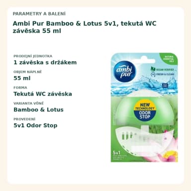 Ambi Pur Bamboo & Lotus 5v1, tekutá WC záveska 55 ml