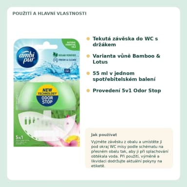 Ambi Pur Bamboo & Lotus 5v1, tekutá WC záveska 55 ml