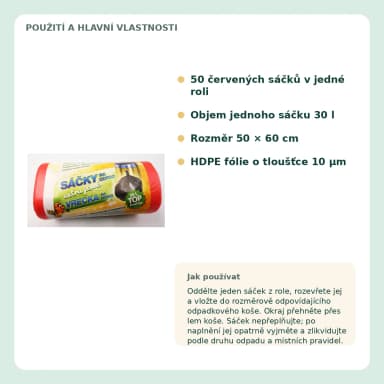 Vipor TOP extra pevné červené sáčky na odpad 30 l, 50 ks
