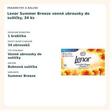 Lenor Summer Breeze vonné obrúsky do sušičky, 34 ks
