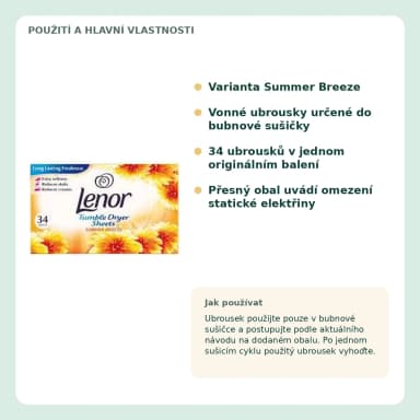 Lenor Summer Breeze vonné obrúsky do sušičky, 34 ks