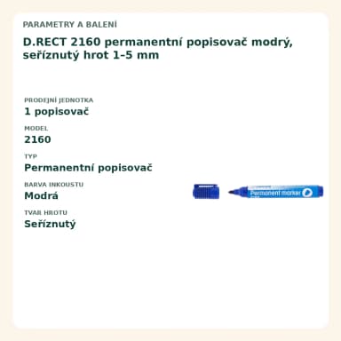 D.RECT 2160 permanentní popisovač modrý, seříznutý hrot 1 až 5 mm