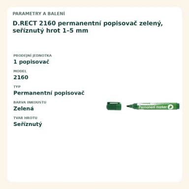 D.RECT 2160 permanentní popisovač zelený, seříznutý hrot 1 až 5 mm