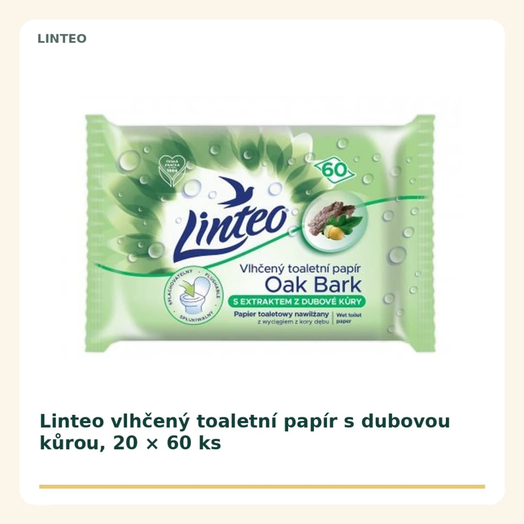Linteo vlhčený toaletní papír s dubovou kůrou, 20 × 60 ks