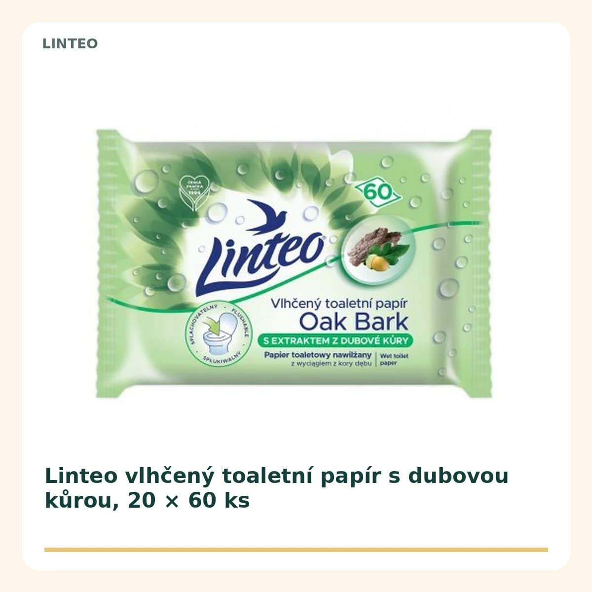 Linteo vlhčený toaletní papír s dubovou kůrou, 20 × 60 ks