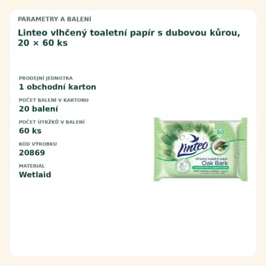 Linteo vlhčený toaletní papír s dubovou kůrou, 20 × 60 ks