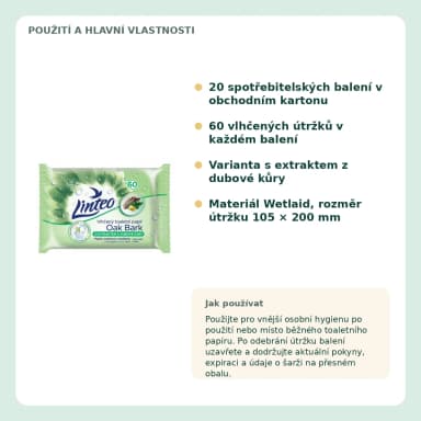 Linteo vlhčený toaletní papír s dubovou kůrou, 20 × 60 ks