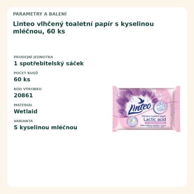 Linteo vlhčený toaletní papír s kyselinou mléčnou, 60 ks