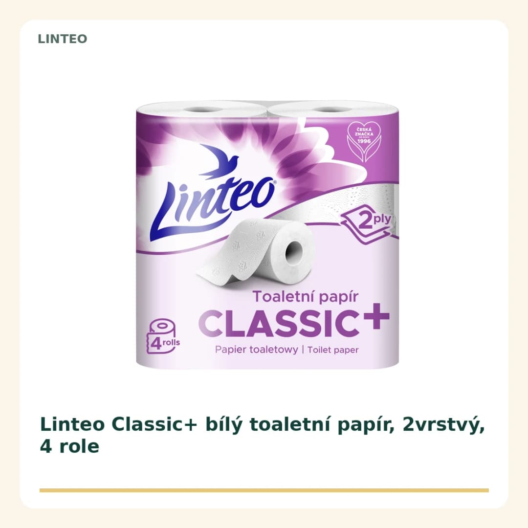 Linteo Classic+ bílý toaletní papír, 2vrstvý, 4 role