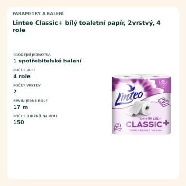 Linteo Classic+ bílý toaletní papír, 2vrstvý, 4 role