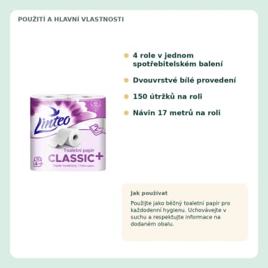 Linteo Classic+ bílý toaletní papír, 2vrstvý, 4 role