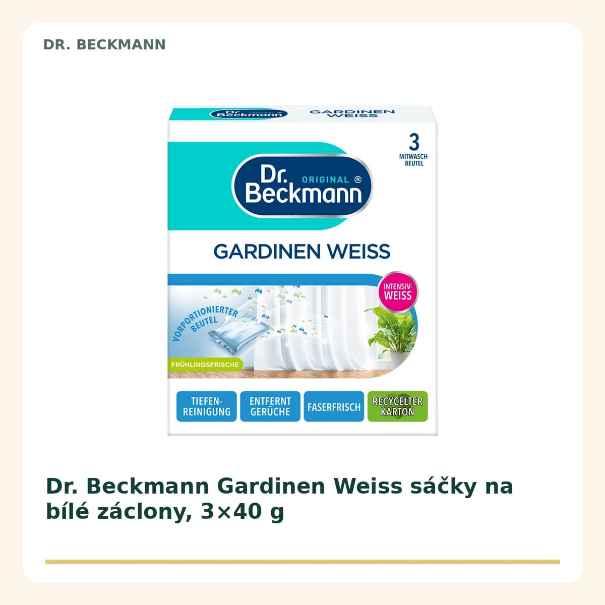 Dr. Beckmann Gardinen Weiss sáčky na bílé záclony, 3×40 g