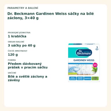 Dr. Beckmann Gardinen Weiss sáčky na bílé záclony, 3×40 g