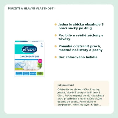 Dr. Beckmann Gardinen Weiss sáčky na bílé záclony, 3×40 g