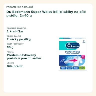 Dr. Beckmann Super Weiss bělicí sáčky na bílé prádlo, 2×40 g