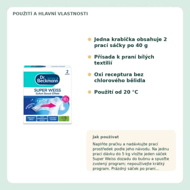 Dr. Beckmann Super Weiss bělicí sáčky na bílé prádlo, 2×40 g