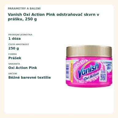Vanish Oxi Action Pink odstraňovač skvrn v prášku, 250 g
