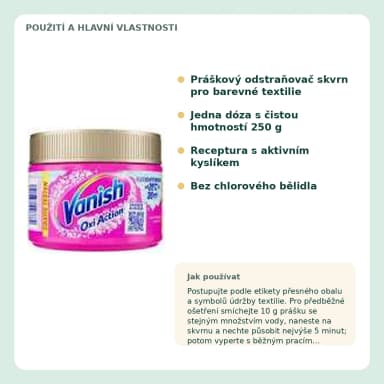 Vanish Oxi Action Pink odstraňovač skvrn v prášku, 250 g