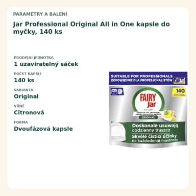 Jar Fairy Original Lemon tablety do myčky, 140 ks