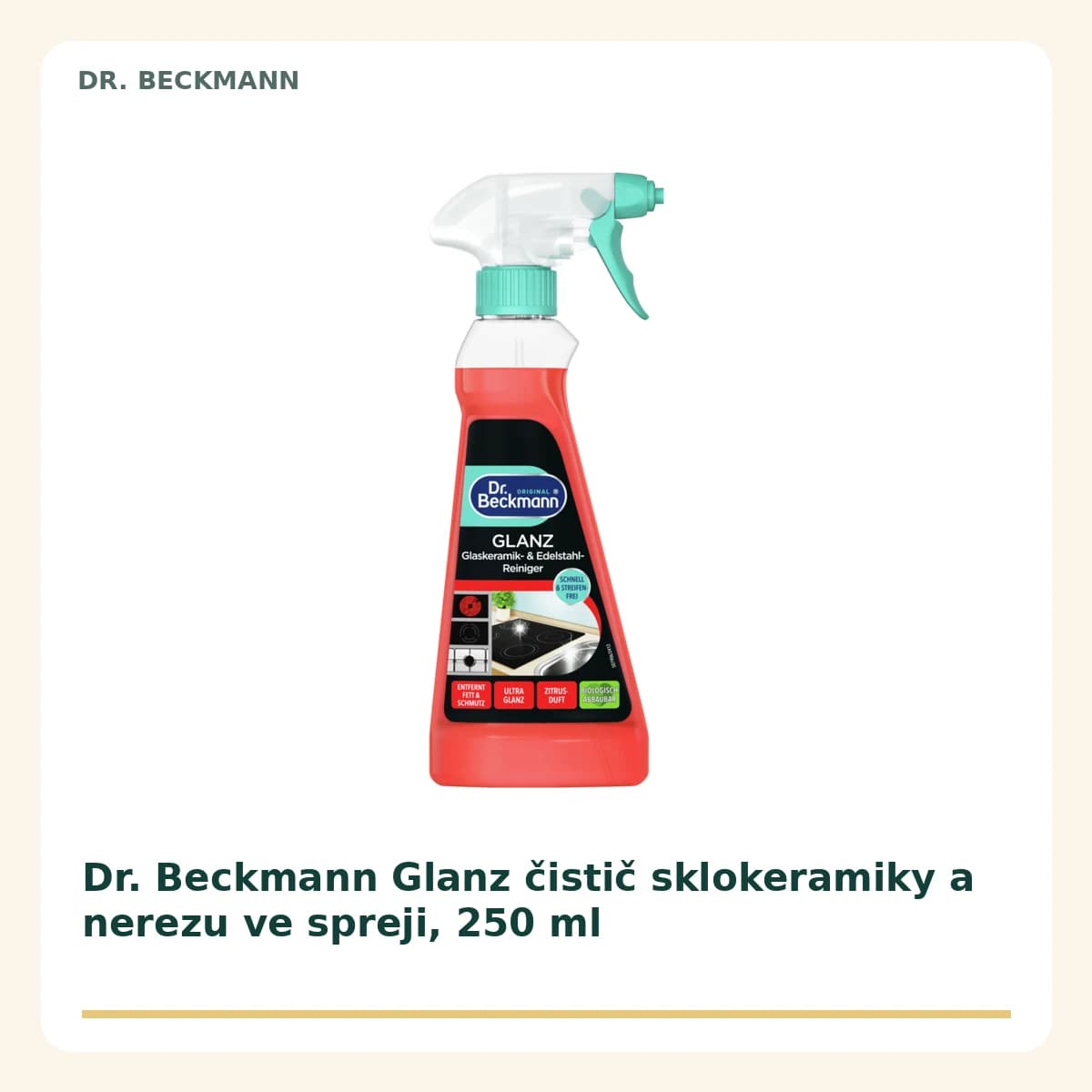 Dr. Beckmann Glanz čistič sklokeramiky a nerezu ve spreji, 250 ml